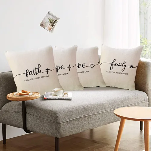Miniatura 4 de Fundas de almohada inspiradoras con texto inspirador, fe, esperanza, amor, familia, fundas de almohada decorativas de 18 x 18 pulgadas, fundas