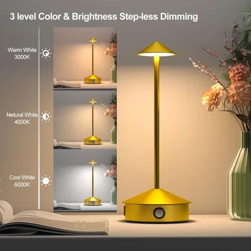Miniatura 3 de Juego de 2 lámparas de mesa inalámbricas, lámpara de escritorio LED portátil, funciona con batería de 6000 mAh, lámpara recargable de 3 niveles