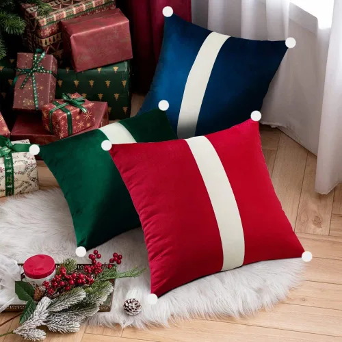 Miniatura 2 de OTOSTAR Juego de 2 fundas de almohada decorativas de terciopelo suave de 18 x 18 pulgadas, fundas de almohada cuadradas de terciopelo beige y verde