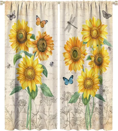 Miniatura 20 de Cortinas opacas con diseño de girasoles para ventana, puesta de sol sobre girasol, para dormitorio, sala de estar, cocina, decoración del hogar, 42