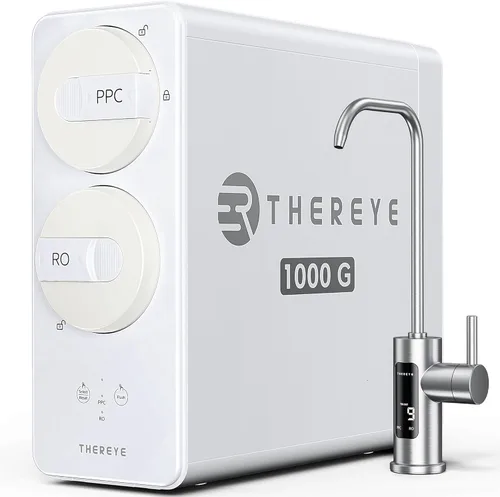 Thereye Sistema de ósmosis inversa de 8 etapas, filtro de agua de ósmosis inversa sin tanque de 1000 GPD, sistema de filtración de agua RO debajo