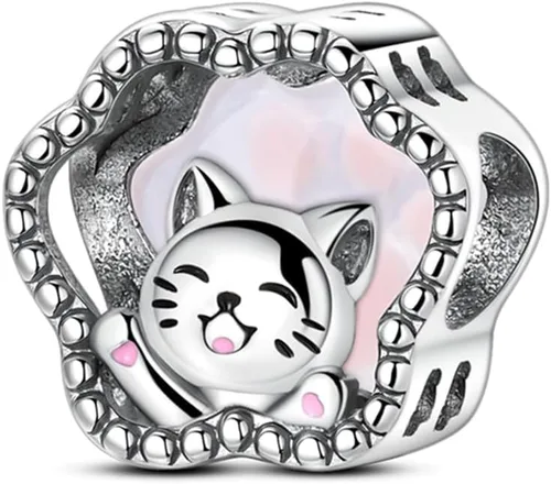 Miniatura 54 de Pulsera y collar de plata de ley 925 con dije de corazón, mariposa, loto, avión, viaje, lindo gato, cuentas, regalo para mujer