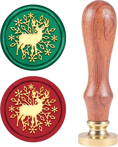 Miniatura 9 de CRASPIRE Sello de cera de sellado de Navidad con diseño de copo de nieve, árbol de caramelo, calcetín de cera X'Mas EVE, cabeza de latón con mango