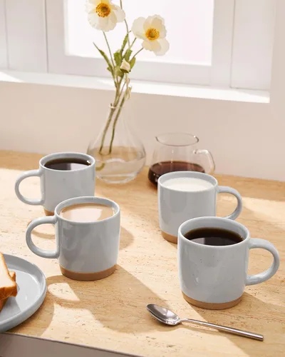 Miniatura 6 de famiware Tazas de café para 4, juego de tazas de 13 onzas, taza para beber con asa para café, té, cacao, leche, suero de la vía lechera, gris claro