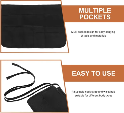 Miniatura 8 de ORFOFE Server Apron with Pockets Black Polyester Half Apron for Women and Men Multi-pocket for Cooking and Food Service Washable for Restaurant Use