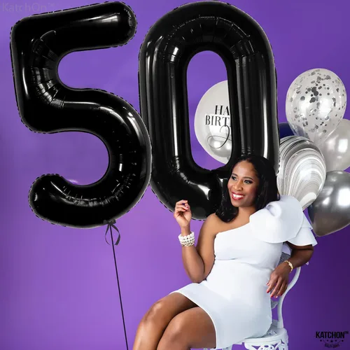Miniatura 3 de KatchOn - Globo negro grande del número 50, 40 pulgadas, decoraciones de cumpleaños 50 negro sobre la colina para hombres y mujeres, decoraciones
