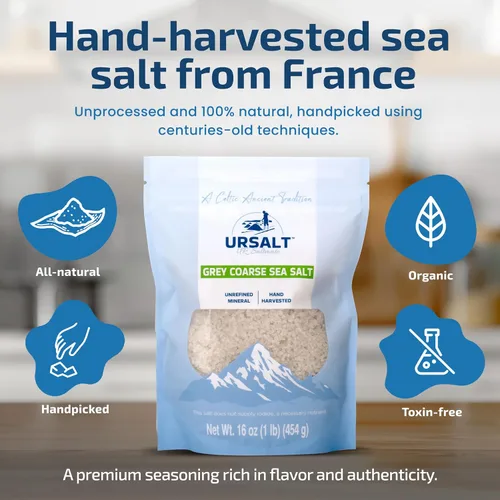 Miniatura 3 de URSALT Sal marina francesa gruesa gris – Sel Gris cosechada a mano de Francia (1 libra) – 82+ rica en minerales, 100% natural y sin refinar, sal