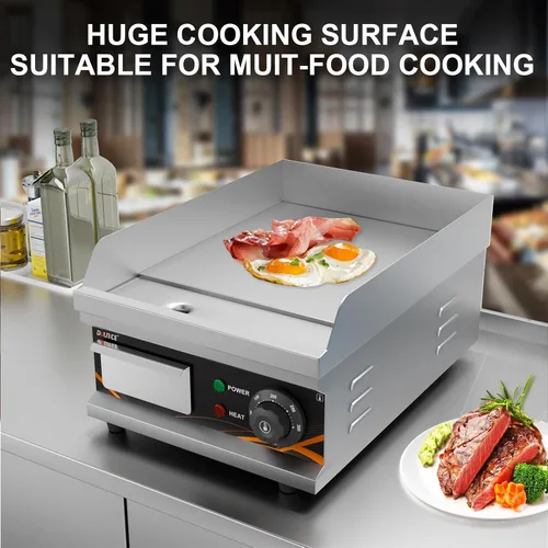 Miniatura 8 de Parrilla eléctrica comercial de 12 pulgadas, 1500 W con temperatura ajustable de 122 °F-572 °F, parrilla Teppanyaki antiadherente de acero