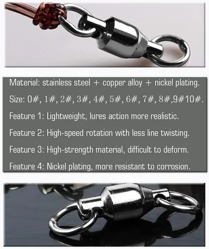 Miniatura 2 de AMYSPORTS - Conector de rótula de barril con rodamiento de bolas para pesca en agua salada, de acero inoxidable, alta resistencia, anillos soldados