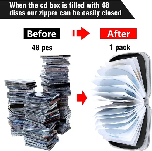 Miniatura 4 de Siveit Soportes para cajas de CD – Plástico duro de 48 capacidades para discos de CD/DVD para coche, hogar, oficina, viajes (negro)