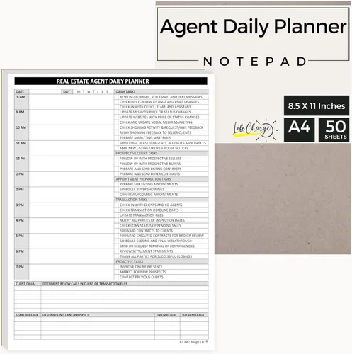Miniatura 2 de Suministros para agentes inmobiliarios - Bloc de notas de lista de tareas de planificador diario. Documento simple de una página con calendario