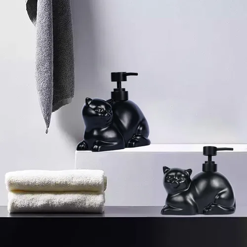 Miniatura 7 de Dispensador de jabón con forma de gato negro, dispensador de jabón de cerámica divertido, aceite esencial recargable de 15 onzas, dispensador