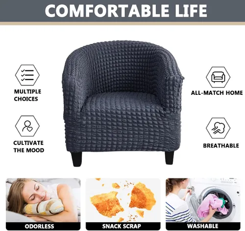 Miniatura 5 de OQHAIR Funda para silla de club de jacquard elástico, 1 pieza, antideslizante, lavable a máquina, funda para silla de club, funda antiarañazos