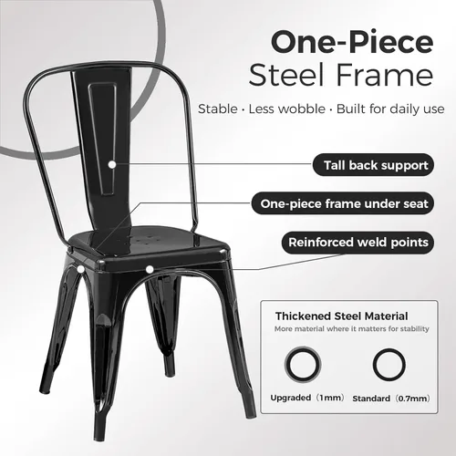 Miniatura 5 de Juego de 8 sillas de comedor de metal, sillas apilables estilo tolix con respaldo, diseñadas para el comedor diario, en interiores, cocina y comedor