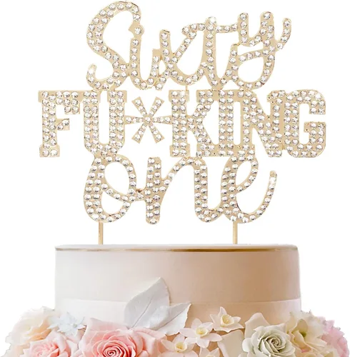 Miniatura 97 de LINGTEER Veintiún divertidos adornos dorados para tartas con diamantes de imitación – Saludos a los 21 años de edad, decoración de centros de mesa