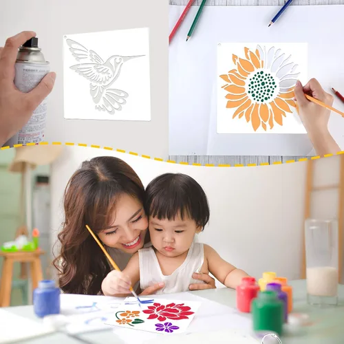 Miniatura 5 de Plantillas de 16 piezas para pintar girasol, mariposa, plantilla floral para primavera y verano, plantillas grandes reutilizables de pintura