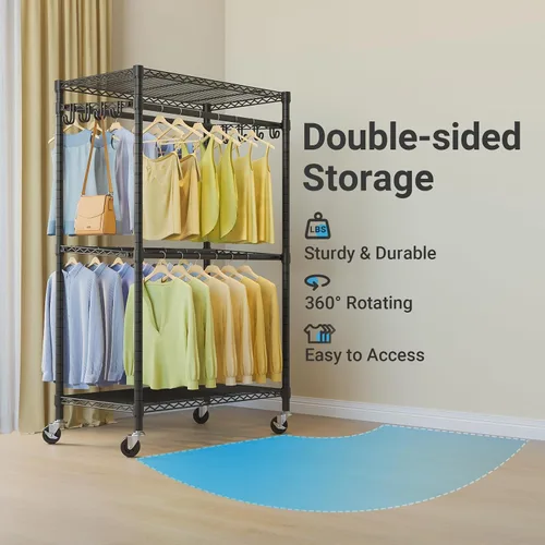 Miniatura 4 de VIPEK R2 Pro - Perchero enrollable para ropa de 2 lados, resistente con ruedas, estantes ajustables, varillas para colgar, armario portátil
