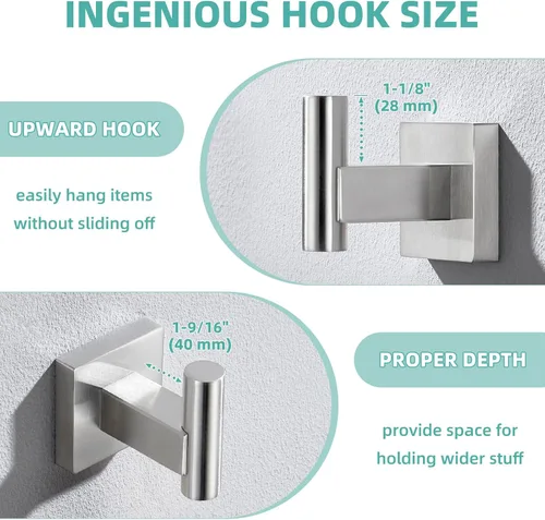 Miniatura 5 de Suyar Gancho para toallas de níquel cepillado, soporte para bata de baño, gancho de pared Acero inoxidable SUS304, montaje con tornillo Mate negro