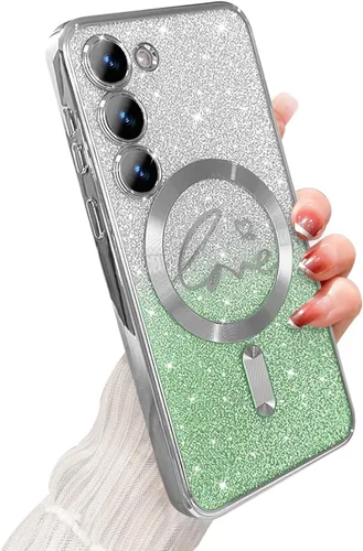 Miniatura 201 de ZONRW - Funda para Samsung Galaxy S22 Ultra magnética, para mujeres y niñas, cubierta trasera suave, lujosa, con corazón de amor, bling, degradado