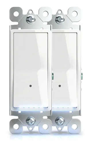 SOZULAMP - Paquete de 2 interruptores de luz iluminados, interruptor de pared de un solo polo con luz nocturna, 15 A 120/277 V, 3 cables, tornillo