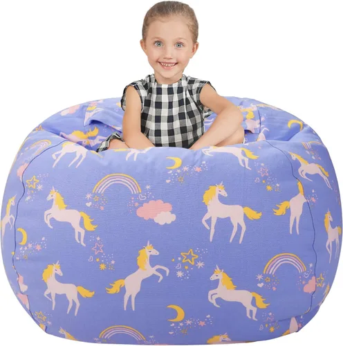 Miniatura 33 de Aubliss Puf de Almacenamiento de Animales de Peluche, Silla Puf de Unicornio, Stuff 'n Sit para Niños, Mediano 32" - Lona Unicornio Azul Azul