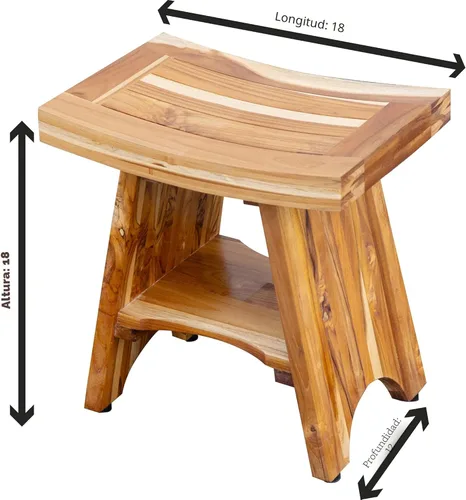 Miniatura 2 de EcoDecors Banco de Ducha de Teca de 18", Capacidad de 300 Libras – Asiento de Baño de Madera Impermeable con Estante, Asiento de Spa para Adultos