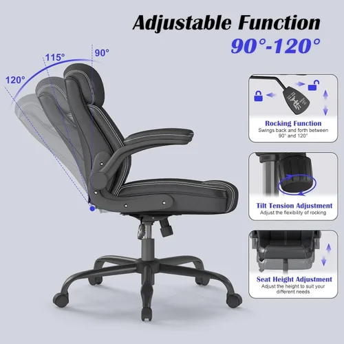 Miniatura 5 de AnyGod Silla ejecutiva con reposabrazos abatibles, soporte lumbar, altura ajustable, respaldo medio con función mecedora para ejecutivos
