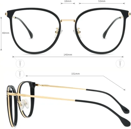 Miniatura 5 de Firmoo Lentes de bloqueo de luz azul, montura redonda retro, antifatiga ocular, anti UV400, lentes de computadora para mujeres y hombres, negro