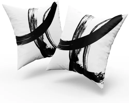 Miniatura 2 de Juego de 2 fundas de almohada decorativas en blanco y negro, fundas de almohada abstractas modernas de 16 x 16 pulgadas, fundas de cojín