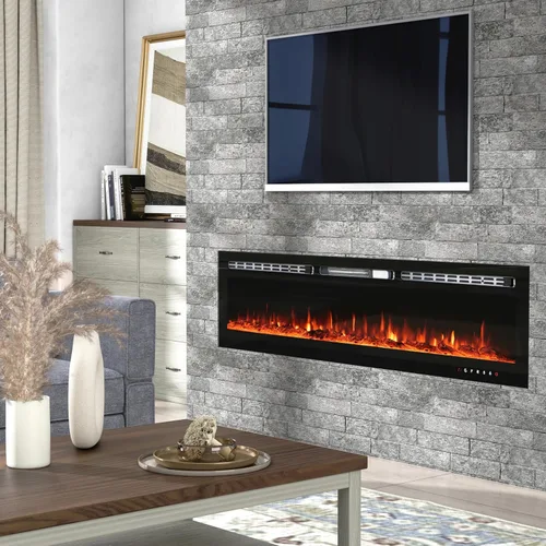 Miniatura 4 de CharaVector - Insertos de chimenea eléctrica de 70 pulgadas 750W/1500W con control remoto en montaje en pared, calentador de chimenea de inserción
