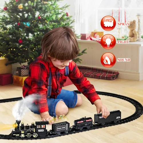 Miniatura 4 de Juego de tren para niños, juguete de tren con vapor, luz y sonidos, conjuntos de tren de Navidad para debajo del árbol, para niños y niñas de 3 4 5