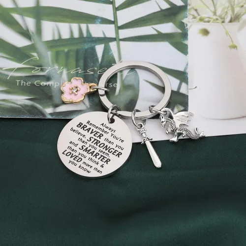 Miniatura 3 de KEYCHIN Llavero de la película Mu Lan y Mushu Dragon Fans Gift You Are Braver Stronger Smarter Than You Think Mu Lan Jewelry