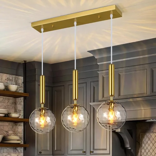 Miniatura 20 de Lámpara Colgante Moderna Accesorio de Iluminación Colgante para Isla de Cocina Luces Colgantes Doradas de Mediados de Siglo con Globo de Vidrio Oro