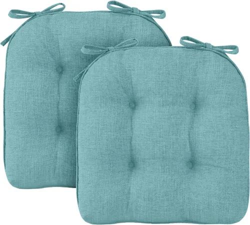 Miniatura 2 de Wellsin Cojines para sillas de comedor, almohadillas antideslizantes para sillas de cocina con lazos, cojines copetudos de espuma triturada