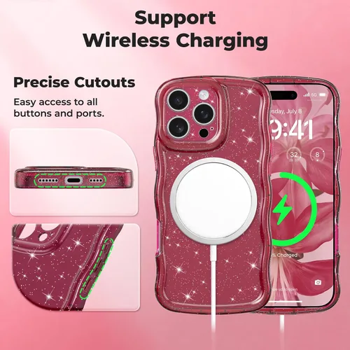 Miniatura 27 de FABSPARK Funda para iPhone 14 Pro Max, bonita funda colorida con láser, retro, exquisita, rizada, borde ondulado, protector estético de TPU suave