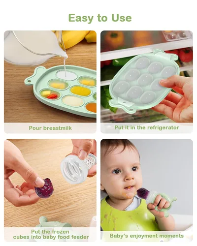 Miniatura 6 de Comedero de frutas de silicona para bebés con bandeja para congelador, mordedores para bebés, moldes para paletas de leche materna para aliviar