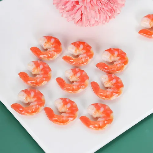 Miniatura 6 de Hiawbon 15 figuras artificiales de camarones de plástico realistas, camarones pelados falsos, modelo de camarones de comida simulados para el hogar