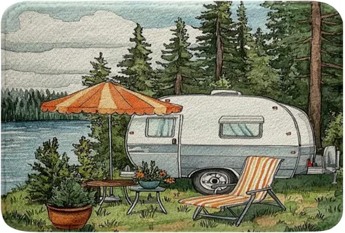 Miniatura 40 de Erosebridal Happy Camping - Tapete de baño para cámper, autocaravana, auto, alfombra de baño marrón de granja 3D, alfombra de baño con patas