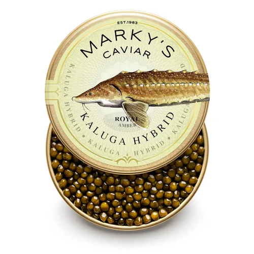 MARKY'S Kaluga Royal Amber Sturgeon Caviar - 3.5 oz / 100 g - Malossol Kaluga Fusion Black Roe - GARANTIZADO POR LA NOCHE