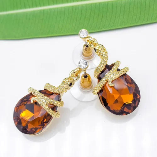 Miniatura 25 de Navachi Pendientes colgantes de gota de serpiente con forma de pera multicolor de cristal chapado en oro de 18 quilates