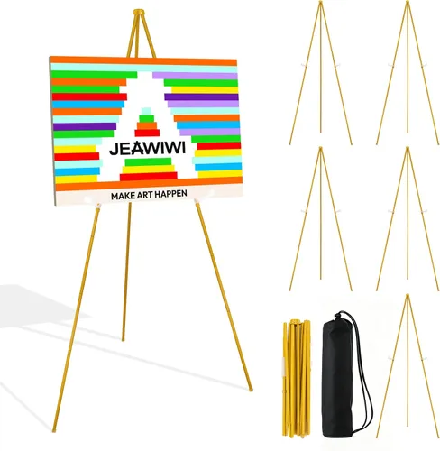 Miniatura 19 de JEAWIWI Caballete negro de 3 piezas para soporte de letrero de boda, caballete de arte ligero ajustable de 66 pulgadas para exhibición, letrero