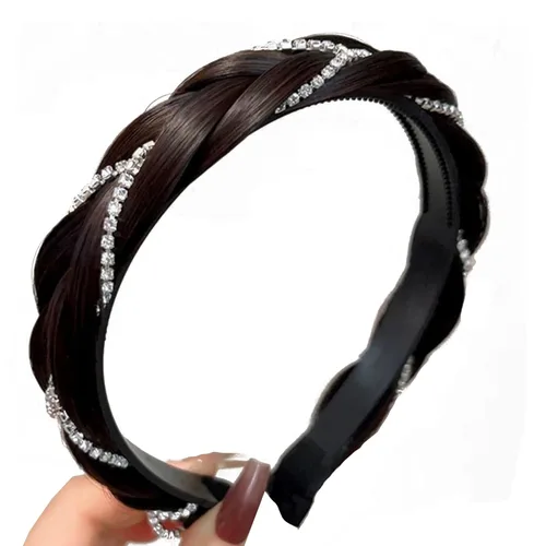 Miniatura 14 de Diadema de 4 hebras de cabello sintético trenzado, diadema trenzada con dientes, accesorio de belleza, diadema elástica para mujer (marrón oscuro)