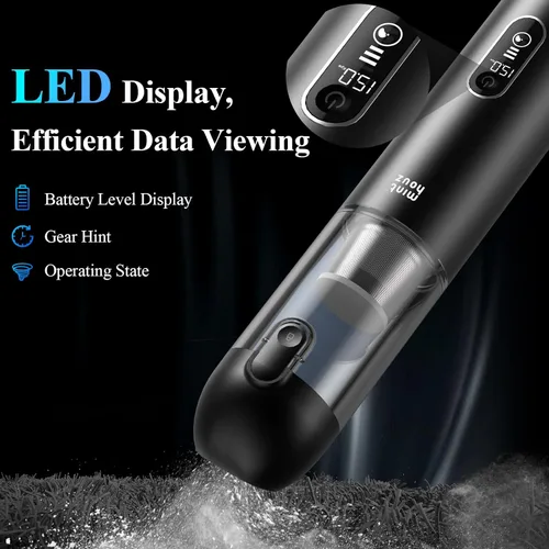 Miniatura 4 de Minthouz Aspiradora portátil inalámbrica para automóvil, aspiradora de mano de alta potencia de 20000 PA con pantalla LED, carga rápida de 2.5 horas