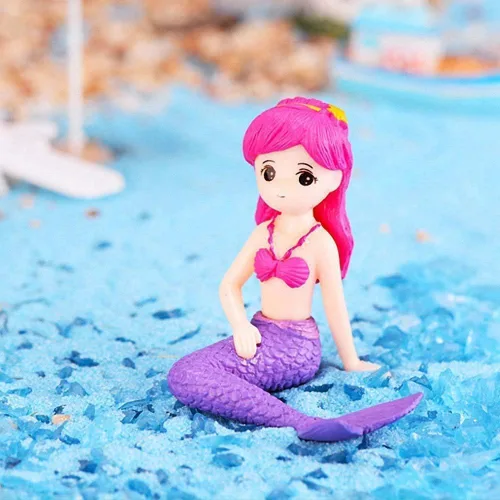 Miniatura 5 de Adorno de acuario de sirena para peceras y terrarios, figura de sirena de plástico rosa para jardines de hadas, paisajes de bricolaje y decoración