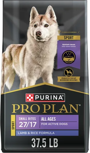 Purina Pro Plan Alimento para perros con alto contenido de proteínas, bocadillos pequeños, fórmula SPORT 27/17 de cordero y arroz, bolsa de 37.5