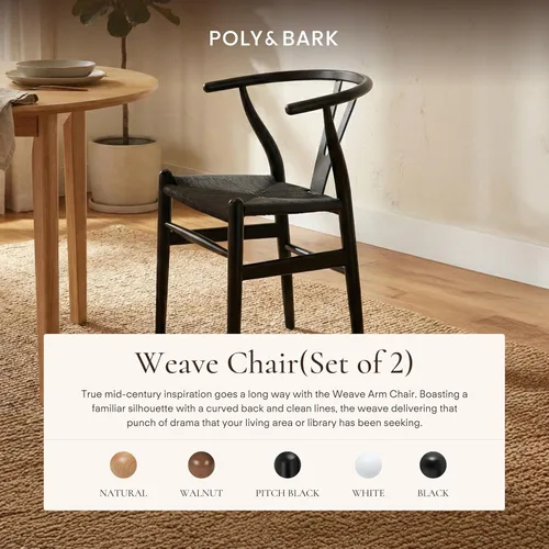 Miniatura 3 de POLY & BARK Sillas de comedor trenzadas – Sillas de comedor Wishbone modernas de mediados de siglo con brazos, estructura de madera maciza, uso