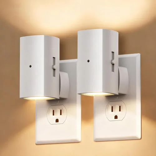 Miniatura 13 de Brightown Paquete de 2 luces nocturnas blancas enchufables a la pared, luz nocturna moderna con enchufe giratorio, sensor de atardecer a amanecer