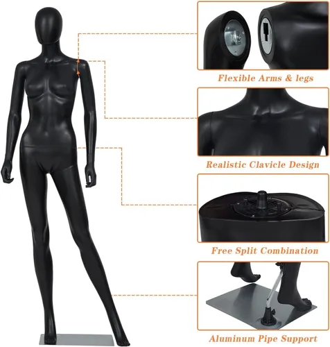 Miniatura 4 de Kinsuite 2 piezas de maniquí de cuerpo completo para mujer, soporte extraíble ajustable, forma de maniquí femenino, exhibición realista con base