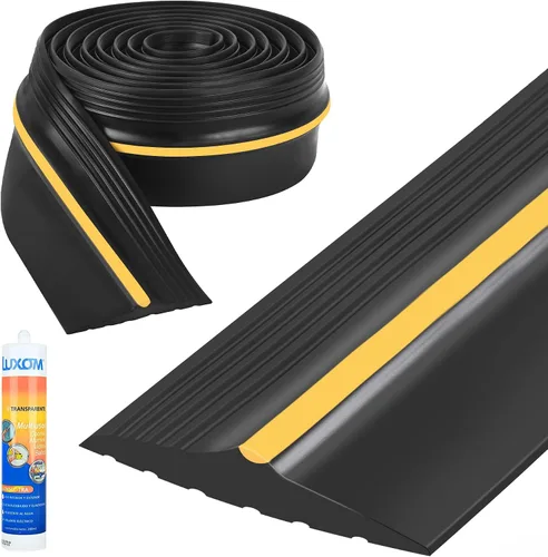 MYFAMIREA Tira de sello de umbral inferior de puerta de garaje de 10 pies con adhesivo negro de 10.1 fl oz, sello de umbral de piso inferior de goma