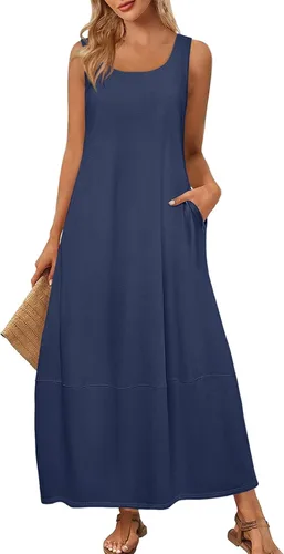 Miniatura 10 de Vestidos de iglesia para mujer 2025, casual, holgado, sin mangas, largo, fluido, vestido de verano con bolsillos
